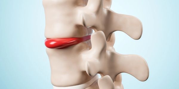 3D illustration of a herniated disc pressing on spinal nerve.