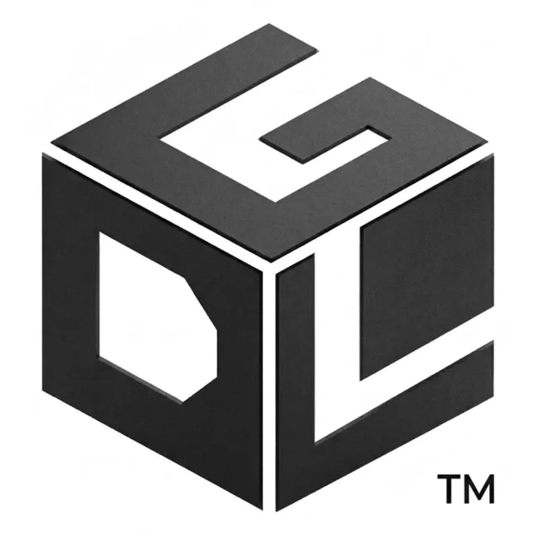 Black and white cube logo with stylized letters G, D, and L.