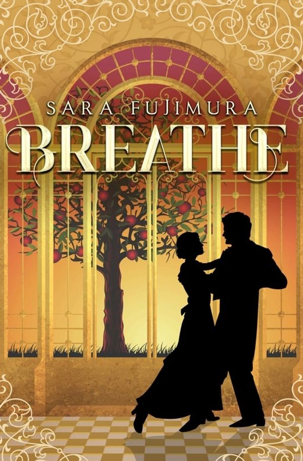 BREATHE, Sara Fujimura, a 1918 attired silhouetted couple dances in front of a gold background.