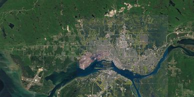Satellite view of all of Sault Ste. Marie. Click to visit our maps page.