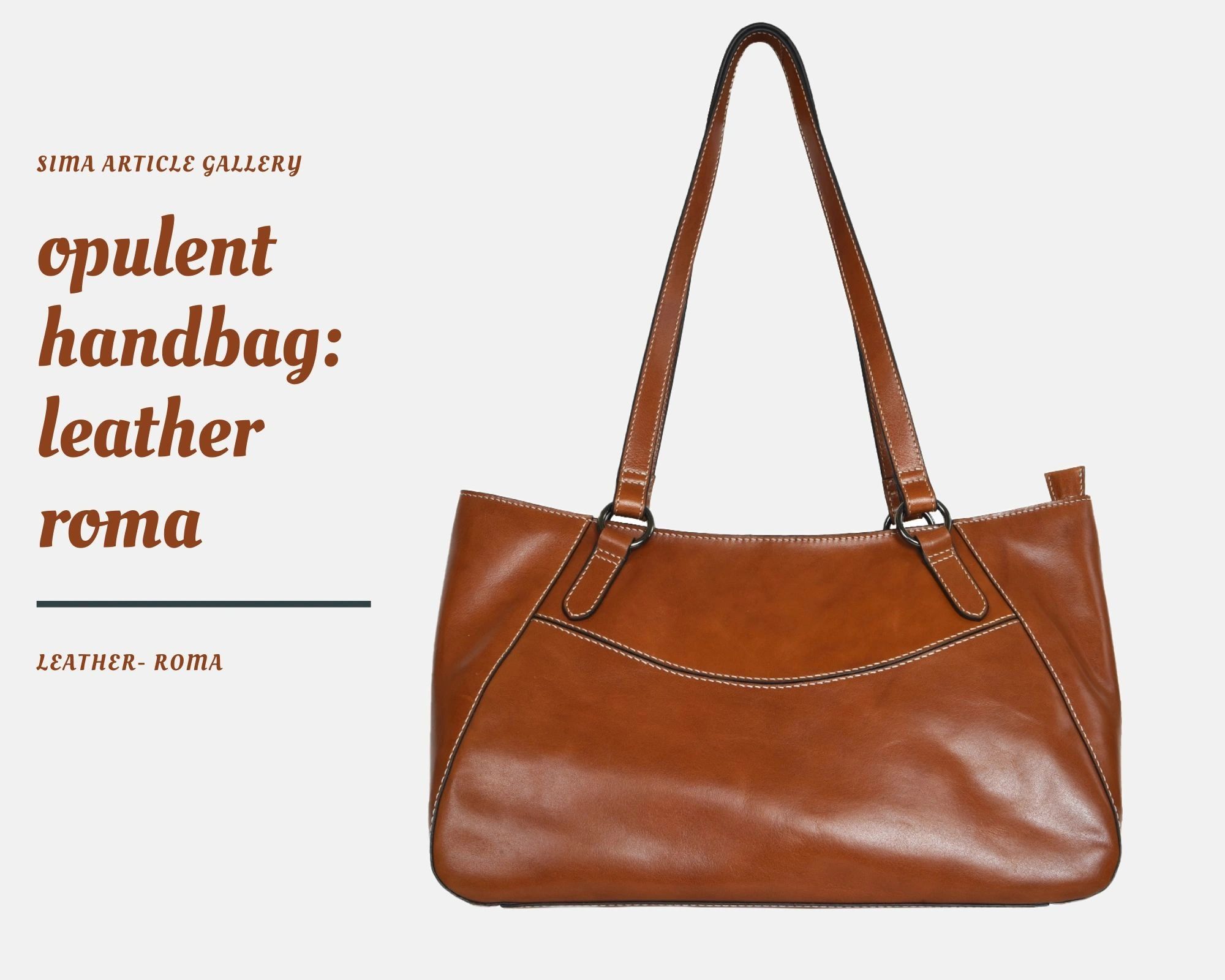 Elegant brown leather handbag with sleek design and white stitching.