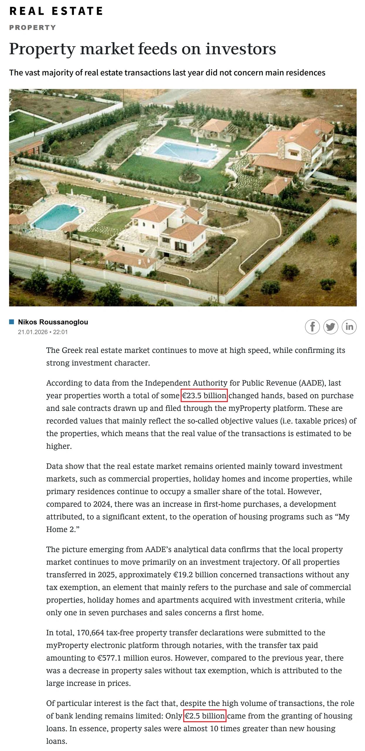 2025年，希腊房地产交易总额超过300亿欧元，银行按揭贷款仅有25亿欧元，为什么会这样？