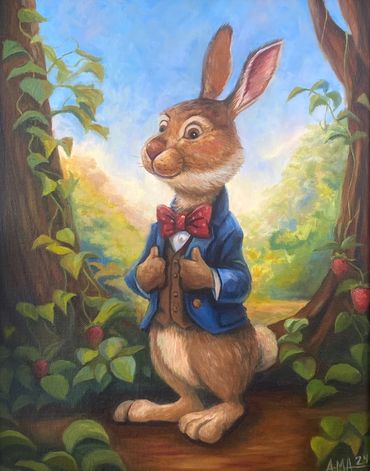 Angel M. Alvarez "Sophisticated Bunny" Oil on Canvas 11" x 14" Original Sold