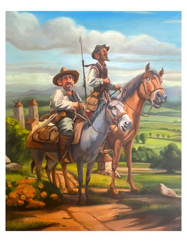 Angel M. Alvarez "Quest of Valor: Don Quixote and Sancho Panza's Journey" Oil on Canvas 24" x 30" 