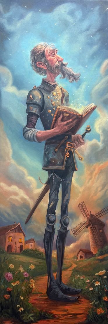 Angel M. Alvarez Artist"Quixotes Dream" Oil on Canvas 12" x 36" Original Sold