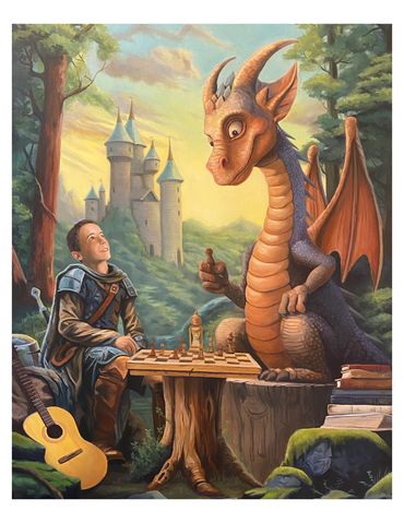 Angel M. Alvarez "Knights Gambit" Oil on Canvas 24" x 36" AOriginal Sold