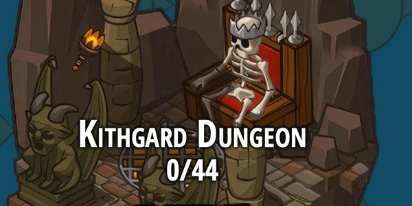 Kithgard Dungeon start screen with a skeleton king and a play button.