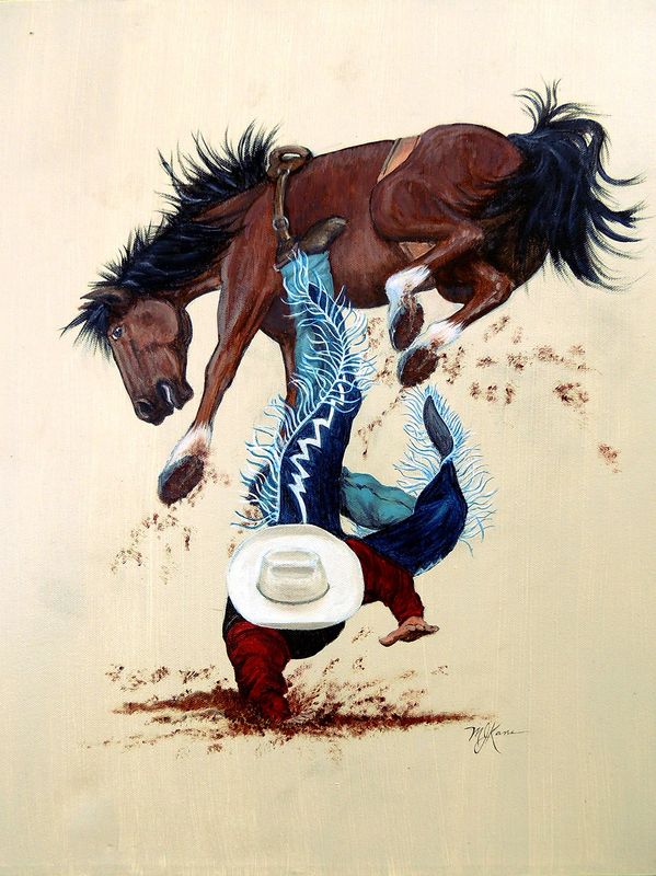 Thrown bronc rider 16x20 acrylic painting
