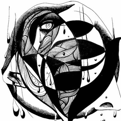 Abstract black and white face with tears.