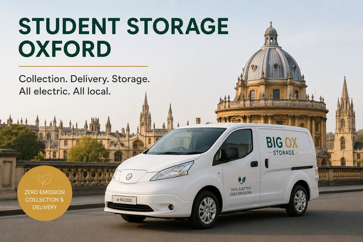 Electric van for student storage in Oxford with zero emissions and local delivery.