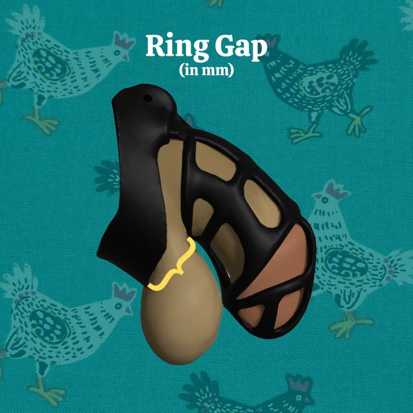 Custom Chastity Cage by RoosterCage in Black - measuring guide - ring gap