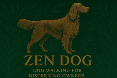 The Zen Dog Hampstead logo embodies calm, Irish Setter, with a beautiful forest green texture.