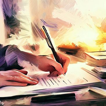 A painting of someone drafting policy