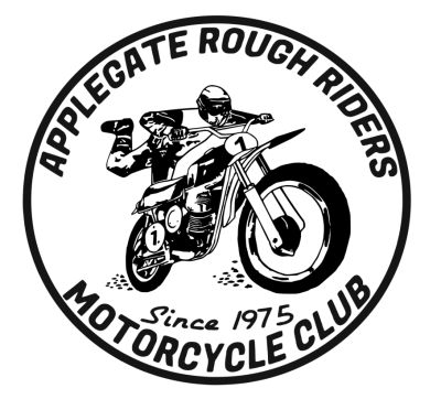 Logo of Applegate Rough Riders Motorcycle Club with a rider on a motorcycle.