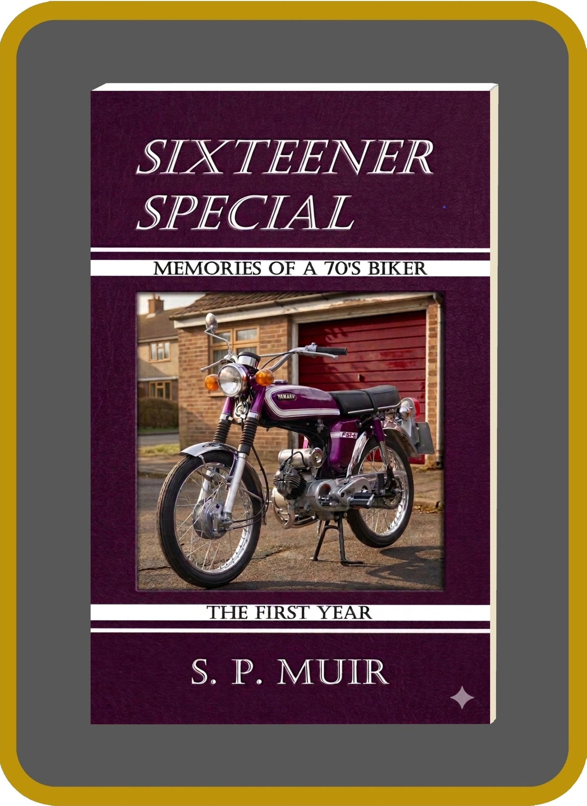 Book cover showing a vintage motorcycle and text about 70s biker memories.