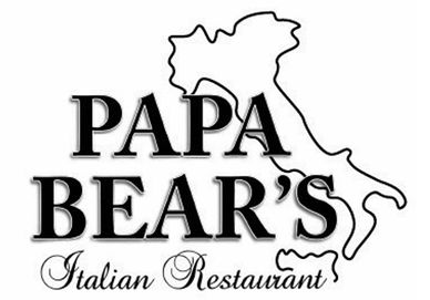 Logo of Papa Bear's Italian Restaurant with Italy map outline.