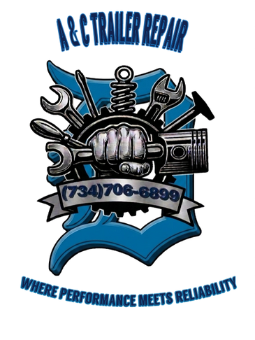 A mechanical-themed logo for A&amp;C Trailer Repair with tools and a fist holding a wrench.