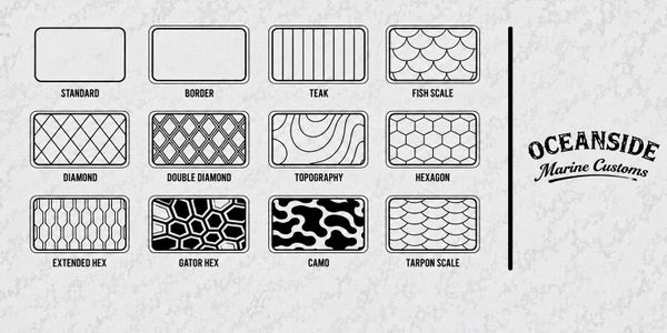 Diagram showing various marine texture patterns by Oceanside Marine Customs.