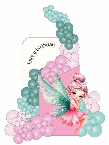 Décor d’anniversaire pastel avec ballons et fée pour fête d’enfants thème féerique ou elfique