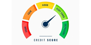 Credit score gauge pointing to very good.