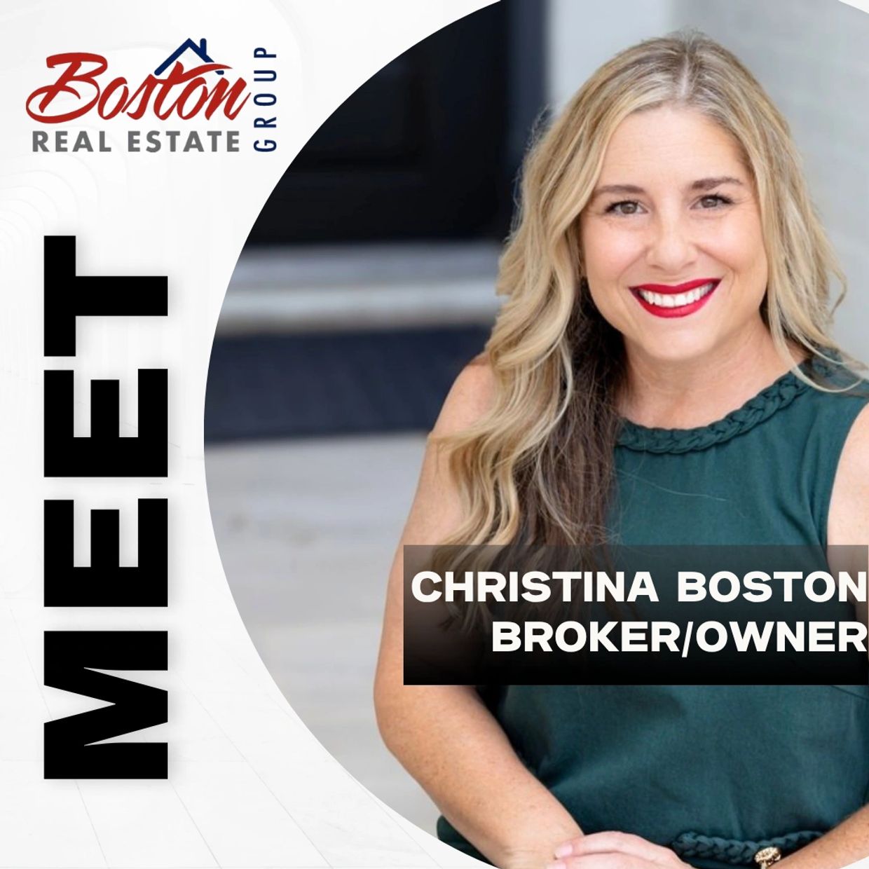 Christina Boston, broker and owner of Boston Real Estate Group, smiling confidently.
