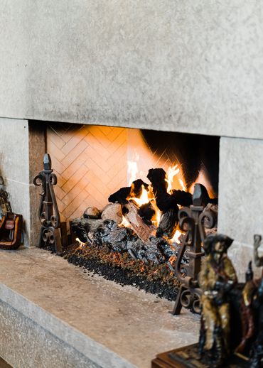 A fireplace with flames