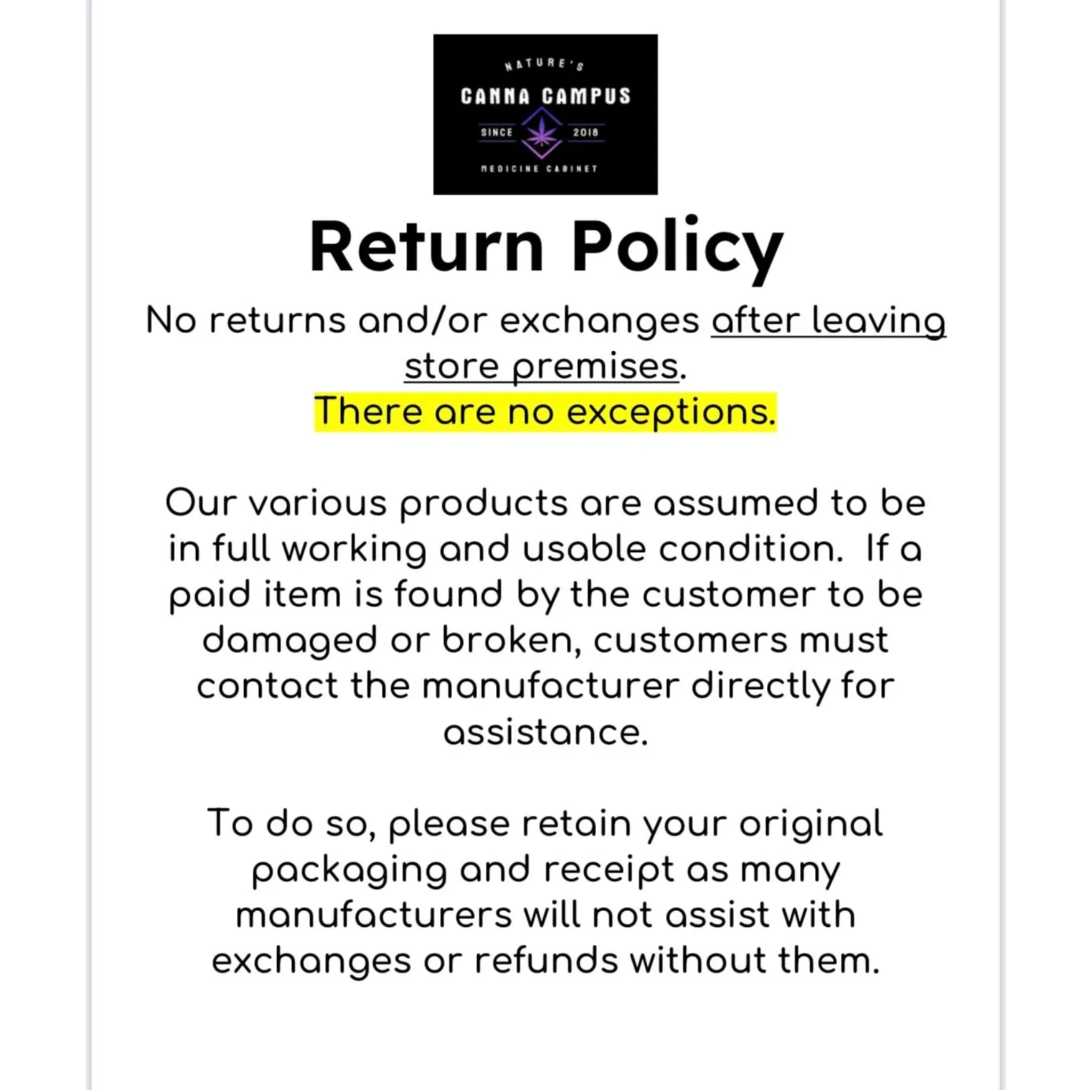 New Return Policy