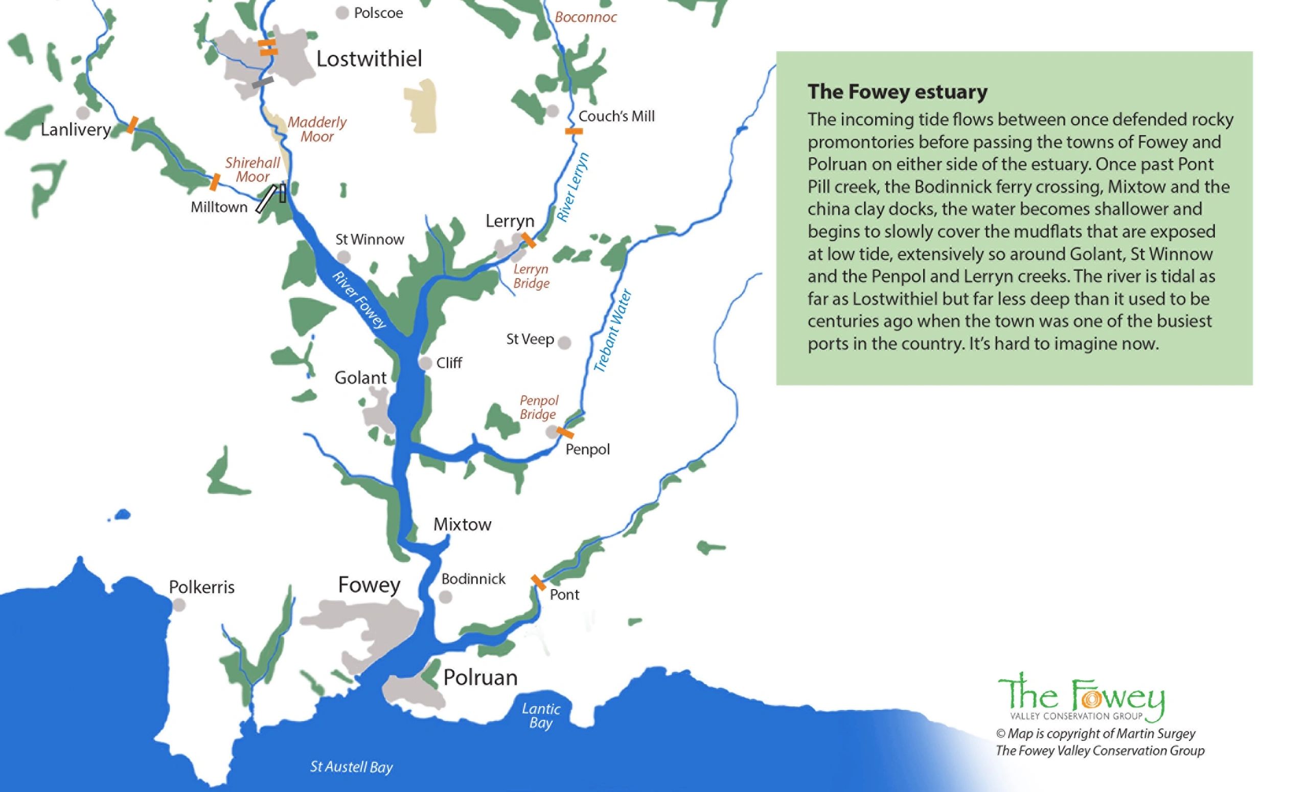 Map of the lower reaches of the River Fowey