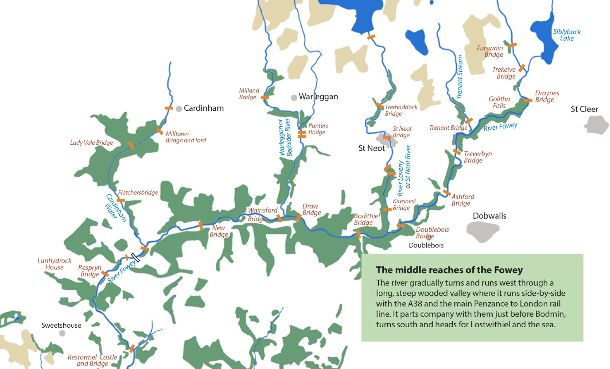 Map of the middle reaches of the River Fowey