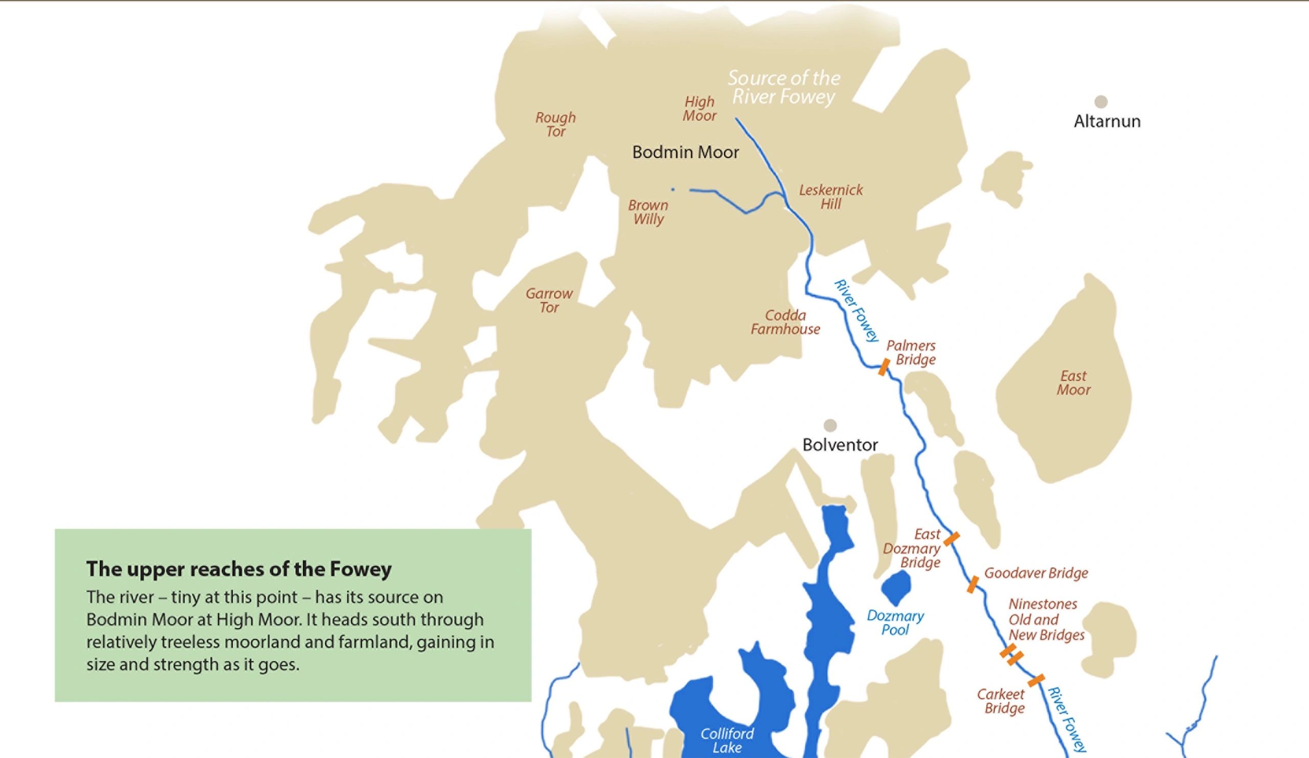 Map of the upper reaches of the River Fowey