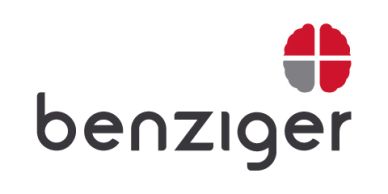 Benziger logo featuring a stylized brain in red and gray above the name.