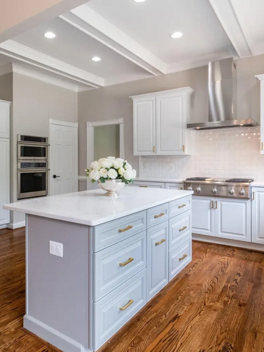 Contemporary kitchen remodel in Fairfax, VA featuring marble countertops.