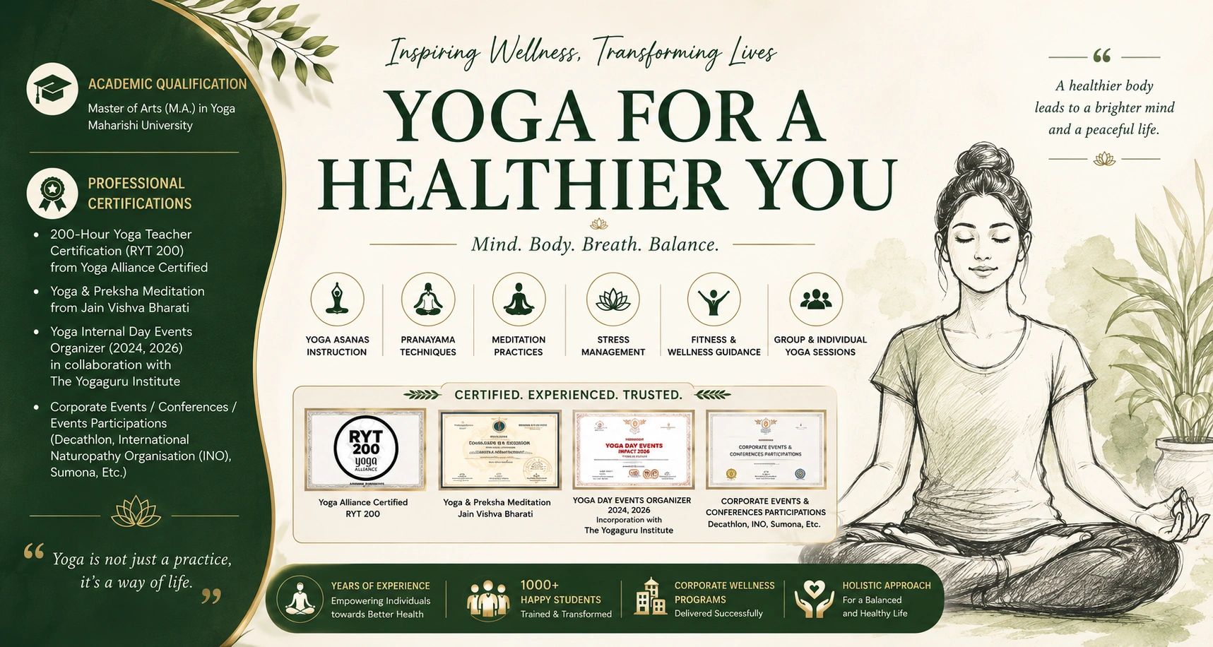 Yoga for a healthier you with certified instructor and holistic wellness.
