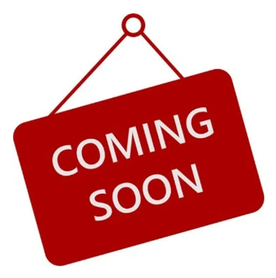 Red sign with white letters saying 'COMING SOON'.
