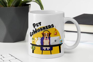 Working with pets.
Pet Coworkers.
Working from home.
Pet mug.
Pet cup.