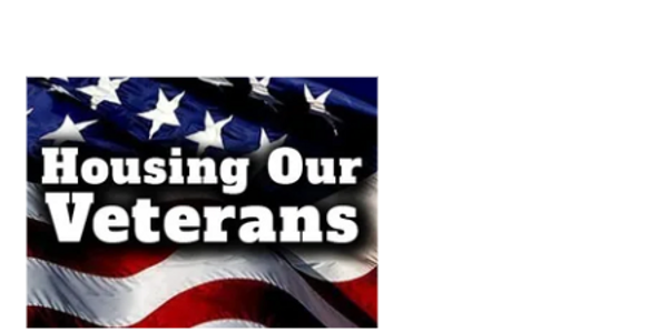 American flag with text promoting housing for veterans.