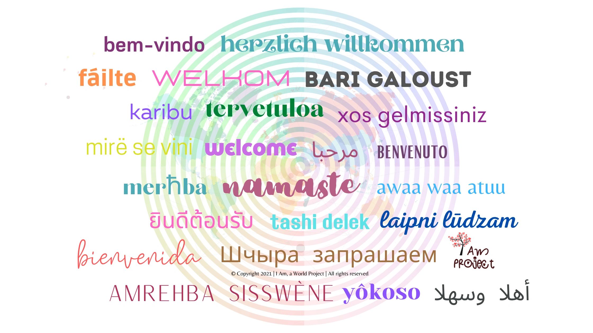 Welcome in many languages. I Am, World Project