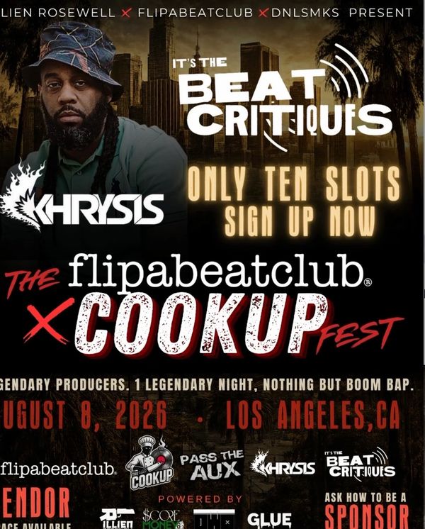 Flyer for The Flipabeatclub Cookup Fest with Khrysis on August 8, 2026, in Los Angeles, CA.
