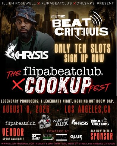 Flyer for The Flipabeatclub Cookup Fest with Khrysis on August 8, 2026, in Los Angeles, CA.