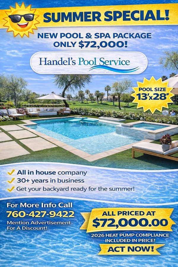 Summer special pool and spa package by Handel's Pool Service for $72,000.