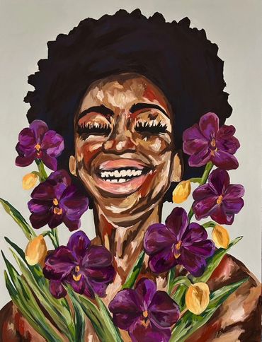 Laugh in ALL CAPS/36 × 48 inches, acrylic on gallery-wrapped canvas: This painting is inspired by th
