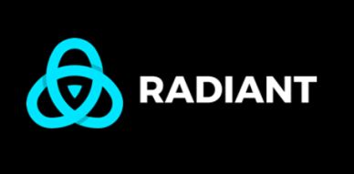 Radiant logo with blue symbol and white text on black background.