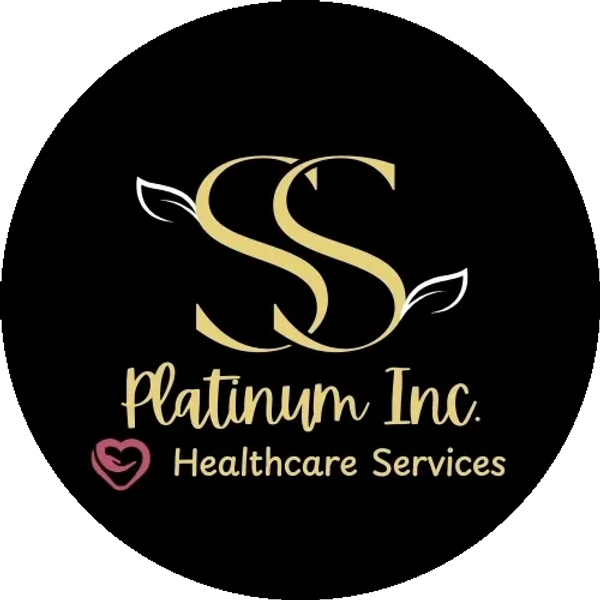 Elegant logo for SS Platinum Inc. Healthcare Services with gold letters and heart symbol.