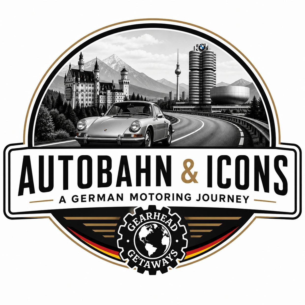 Logo for Autobahn &amp; Icons, a German motoring journey by Gearhead Getaways.