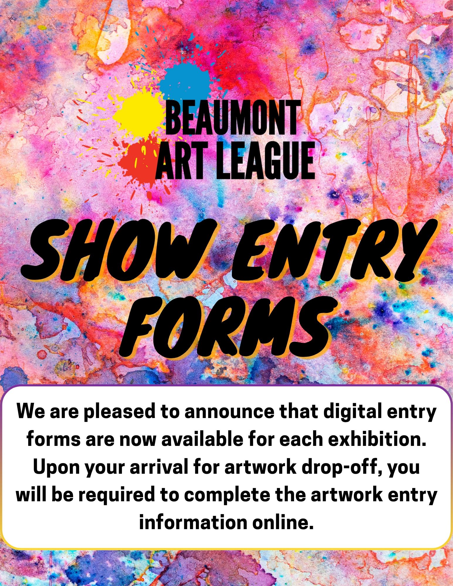 Announcement for Beaumont Art League show entry forms.