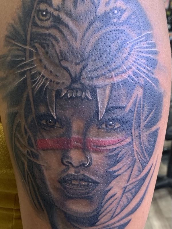 Tatttoo Fix up not my original work woman with lion headdress 