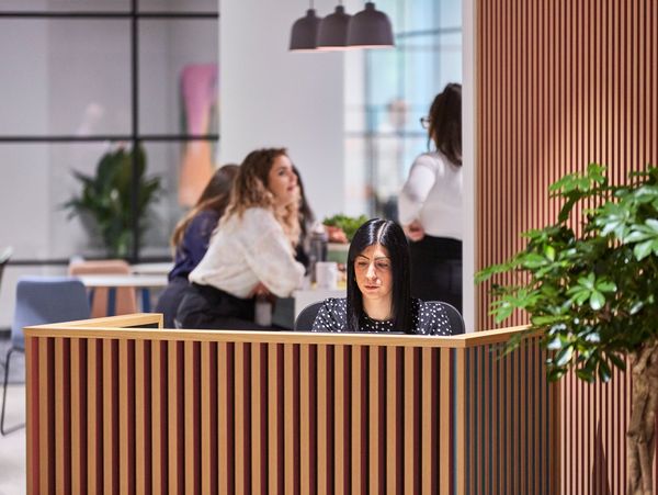 Reception area in a flexible workspace centre