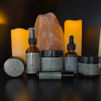 Bodywork Energetics magnesium cream, magnesium roll on, arnica turmeric salve, magnesium spray 