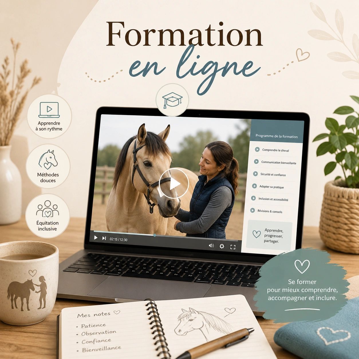 Online horse training course with gentle methods and inclusivity.