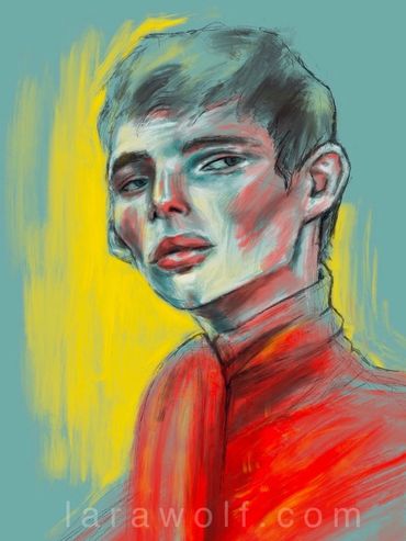 Expressive digital portrait of a young man with vibrant colors and strong brushstrokes.